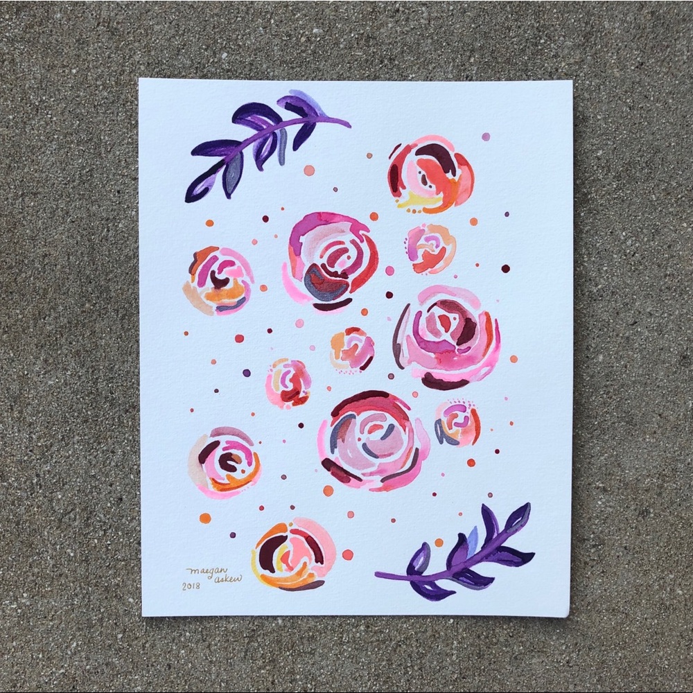 “Rosy Blooms” Original Watercolor Floral Painting